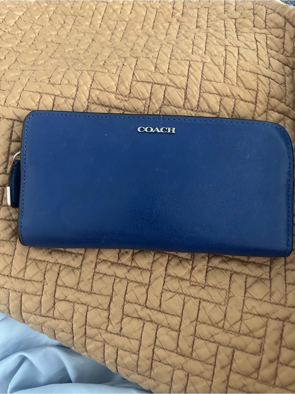 Coach Navy Leather Zip-Around Wallet with Silver Logo